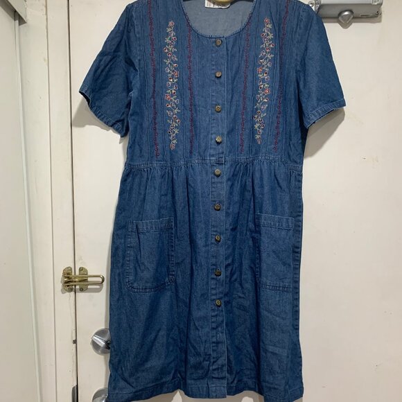 VINTAGE IMAGE DENIM EMBROIDERY DRESSES SIZE L - Picture 4 of 6
